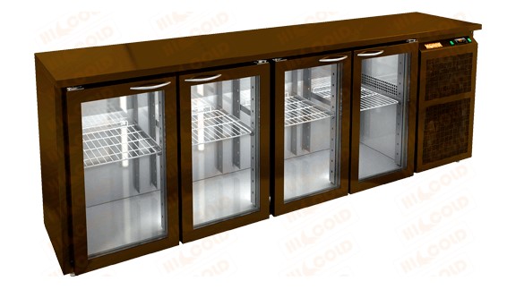 Стол охлаждаемый HICOLD BNG 1111 BR2 HT BAR, пластификат, 4 двери (+2...+10°С)